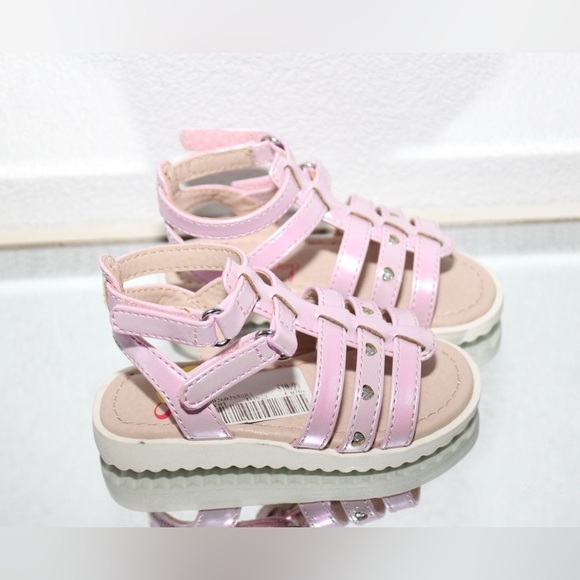 JELLYPOPS KIDS Pink Toddler Girl Sandals Size 5 with Silver Hearts BRAND NEW - Picture 2 of 6